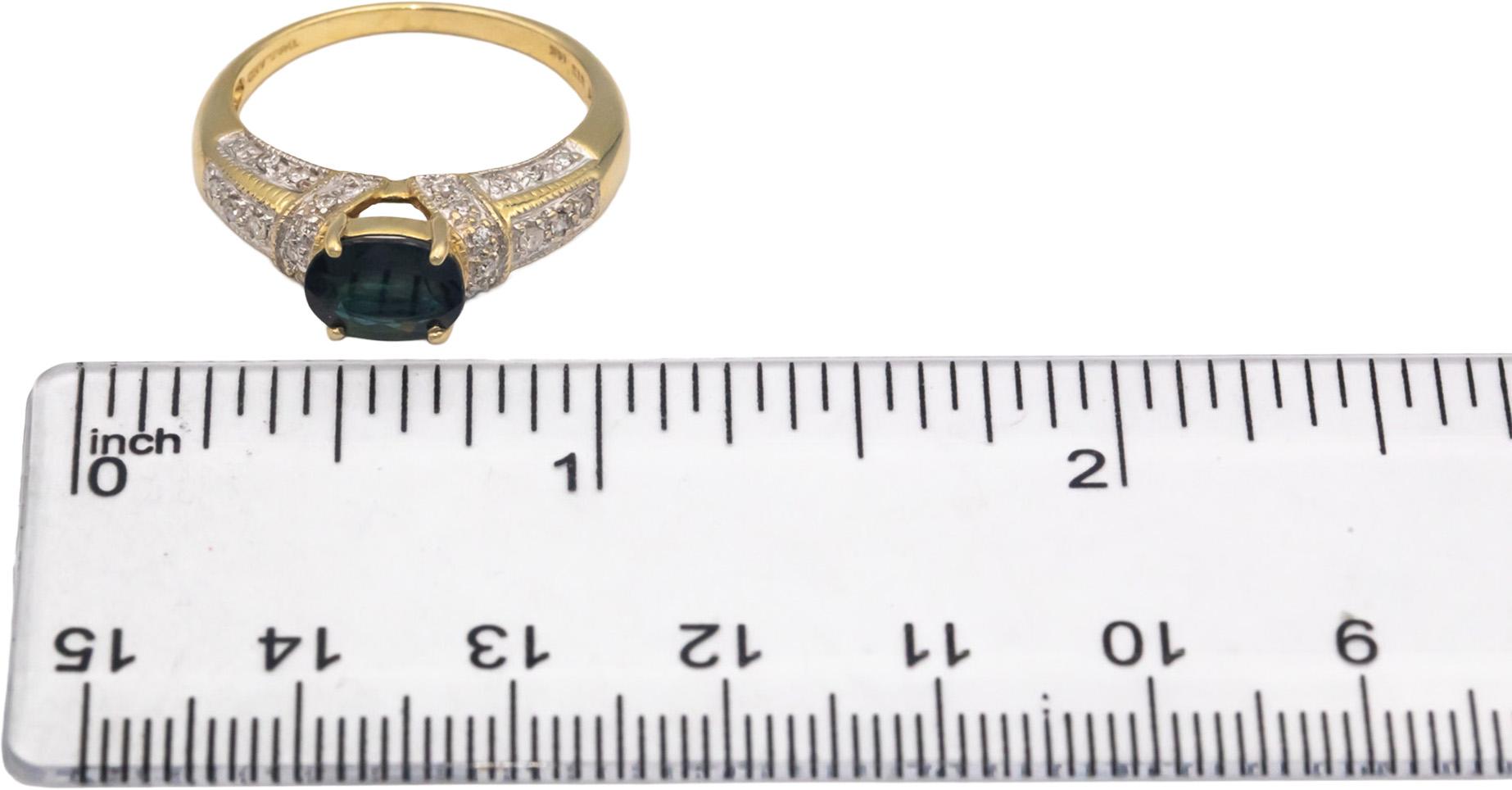 14k Yellow Gold 1.43CT Diamond and Sapphire Ring Size 8