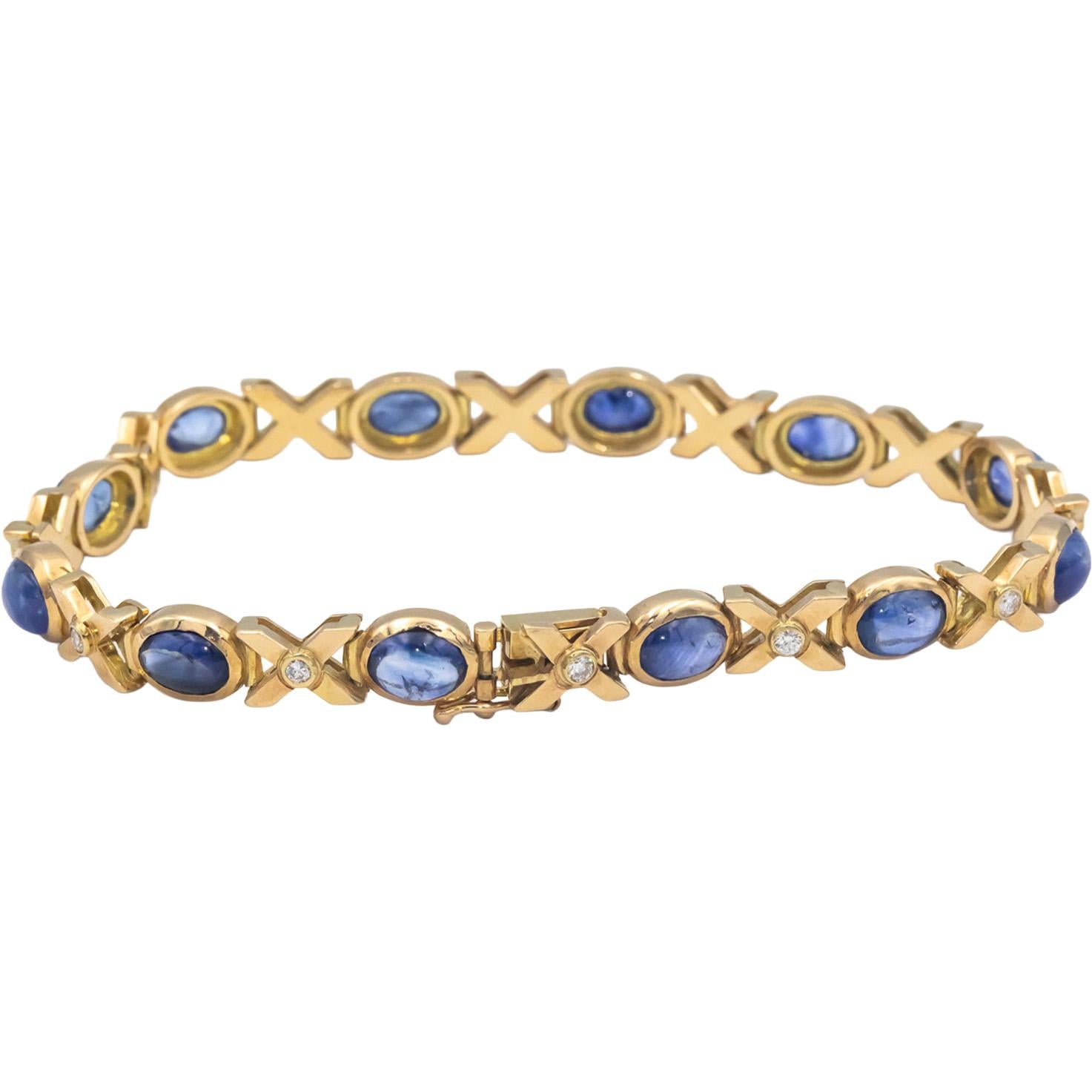18k Yellow Gold Diamond and Cabochon Sapphire Link Bracelet 12.25CT