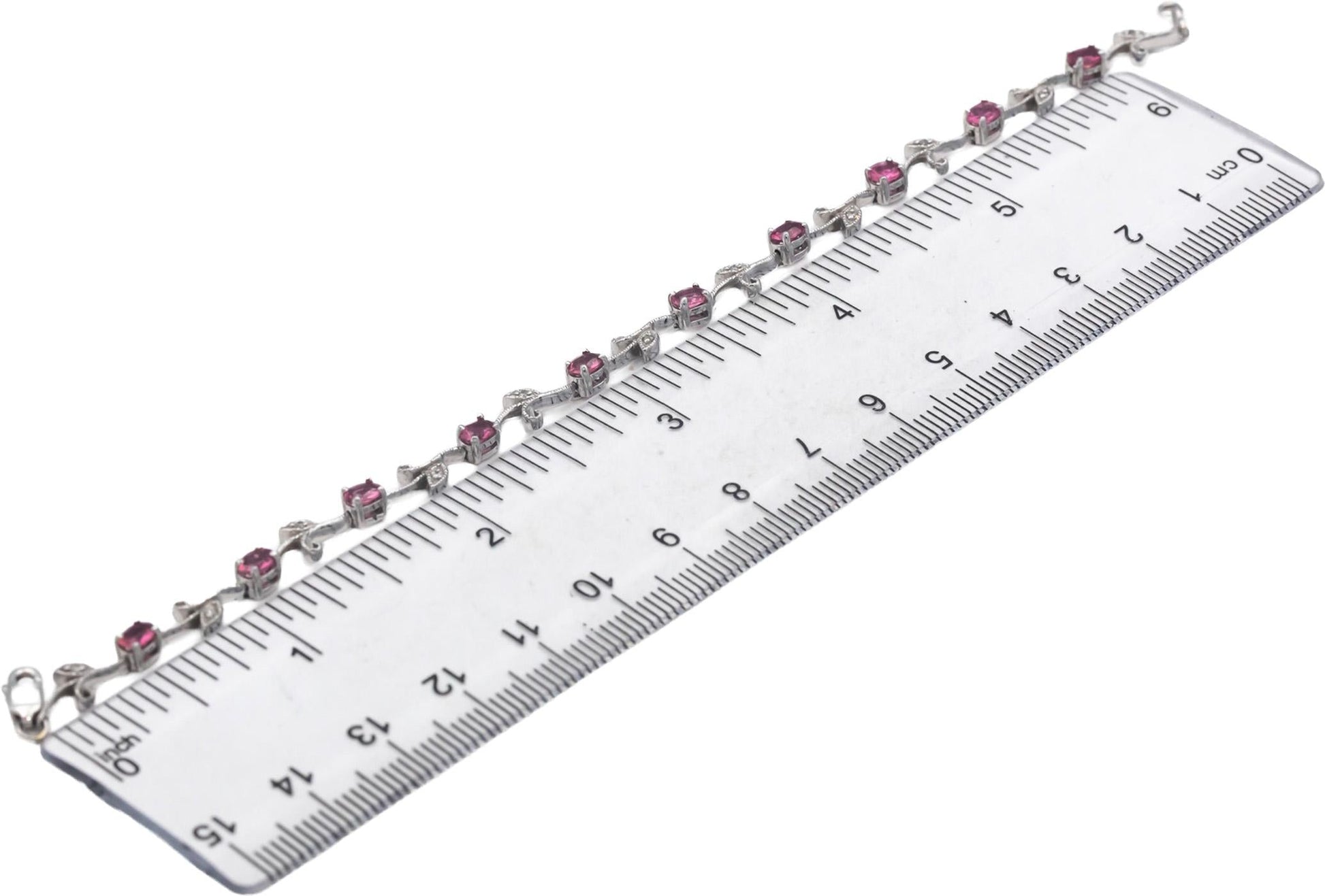 14k White Gold 1.56CT Diamond and Pink Tourmaline Floral Link Bracelet