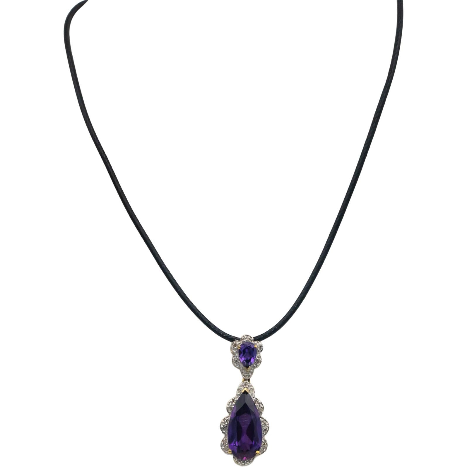 10k Yellow Gold 0.10CT Diamond and Synthetic Amethyst Pendant Necklace