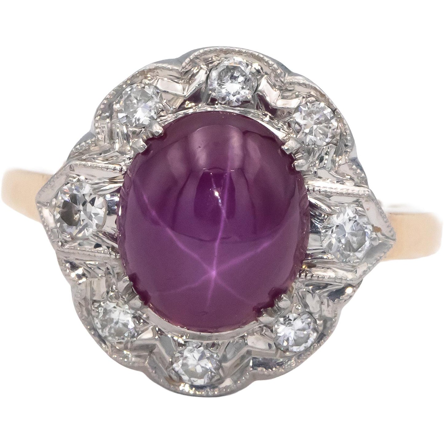 GIA Certified 14k Gold 4.05CT Diamond & Lab Grown Star Ruby Ring Size 7