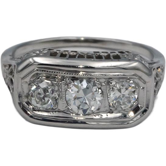 Vintage Antique 14k Gold 0.85CT VS Diamond Filigree Ring Size 4 w/ 0.25CT Center