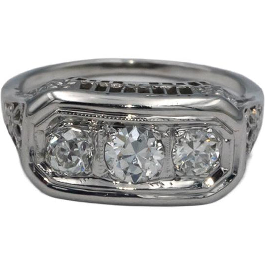 Vintage Antique 14k Gold 0.85CT VS Diamond Filigree Ring Size 4 w/ 0.25CT Center