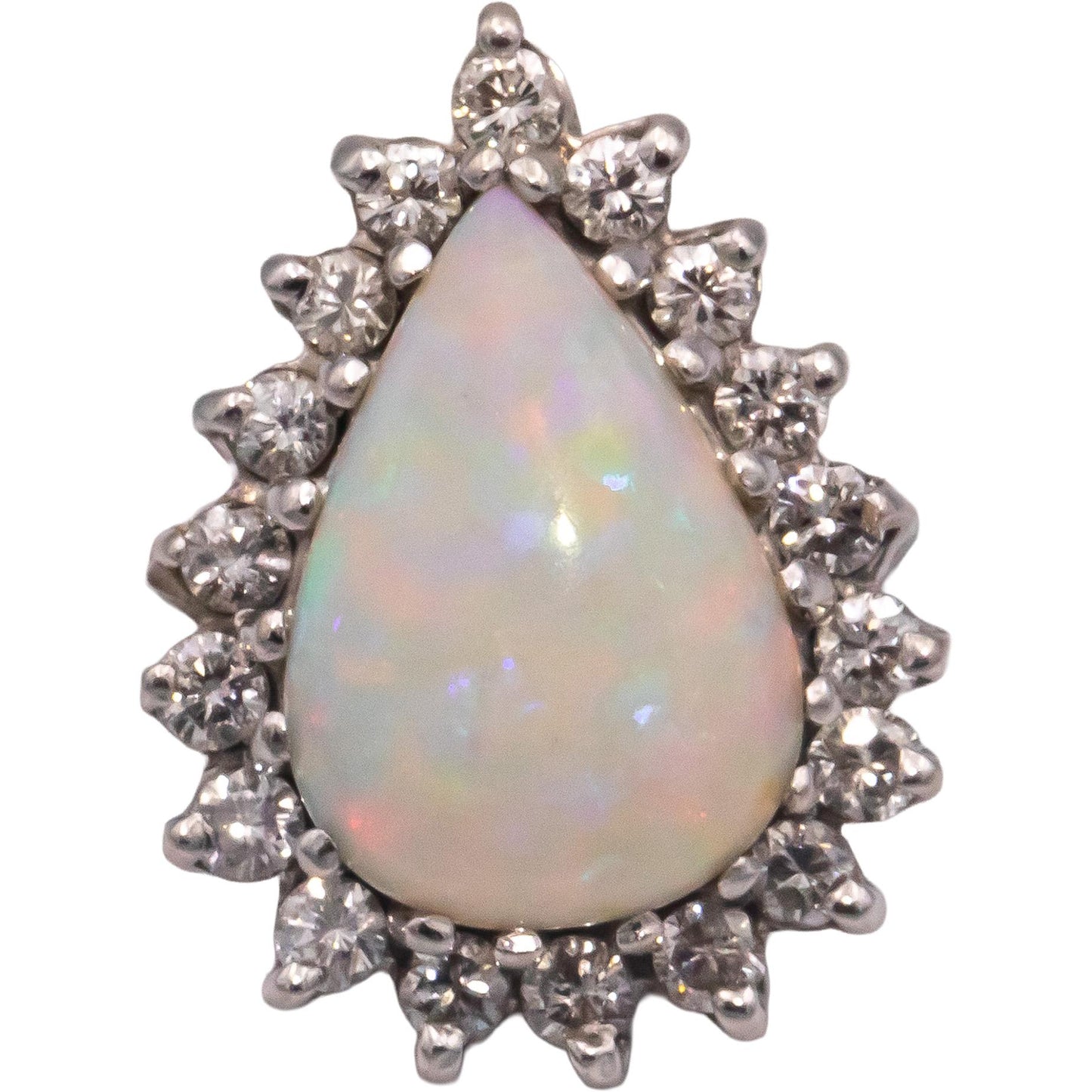 14k White Gold 3.50CT Round Cut Diamond and Cabochon Opal Ring Size 7.75