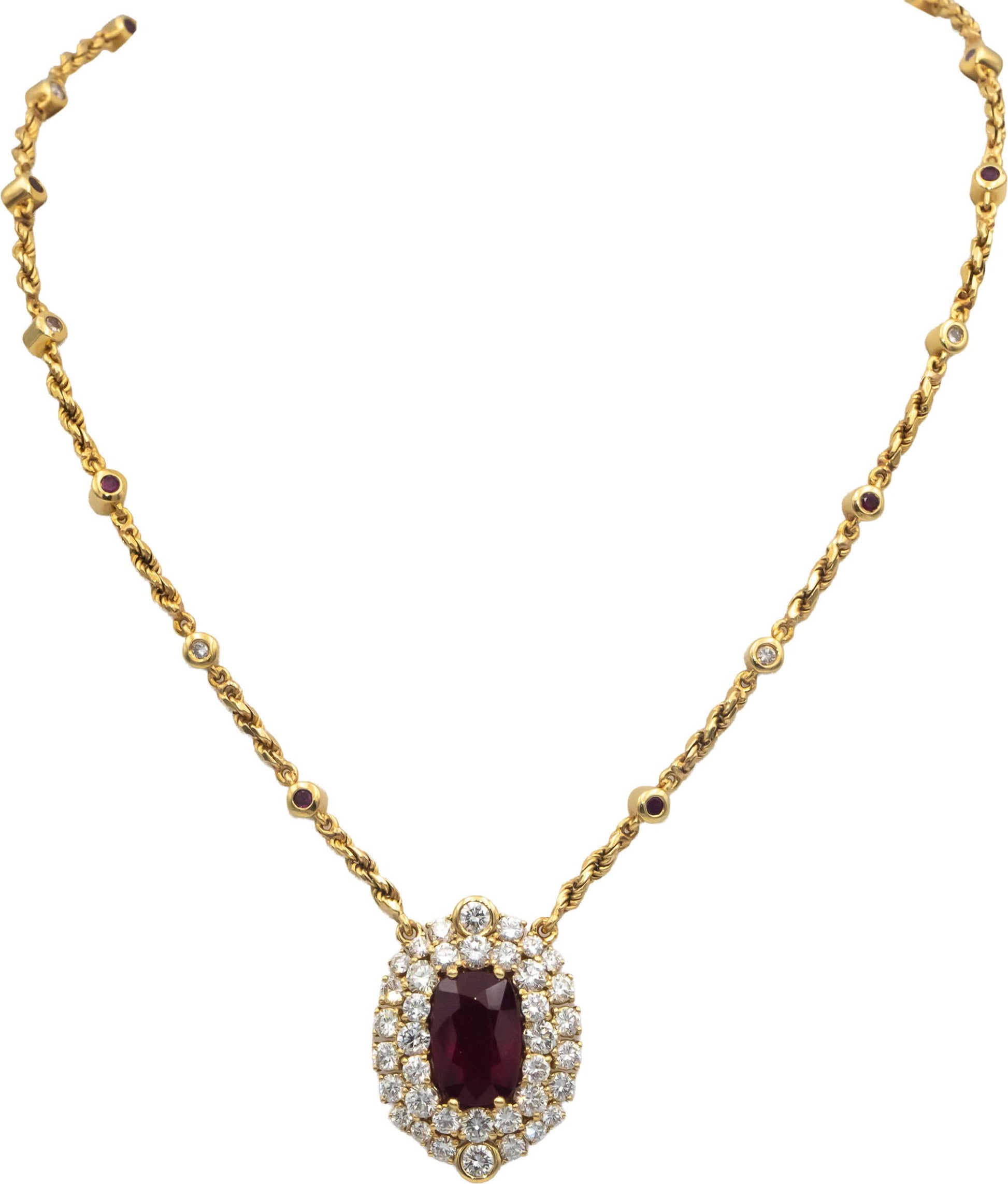 GIA Certified 18k Gold Diamond and Ruby By The Yard Necklace 9.85CT