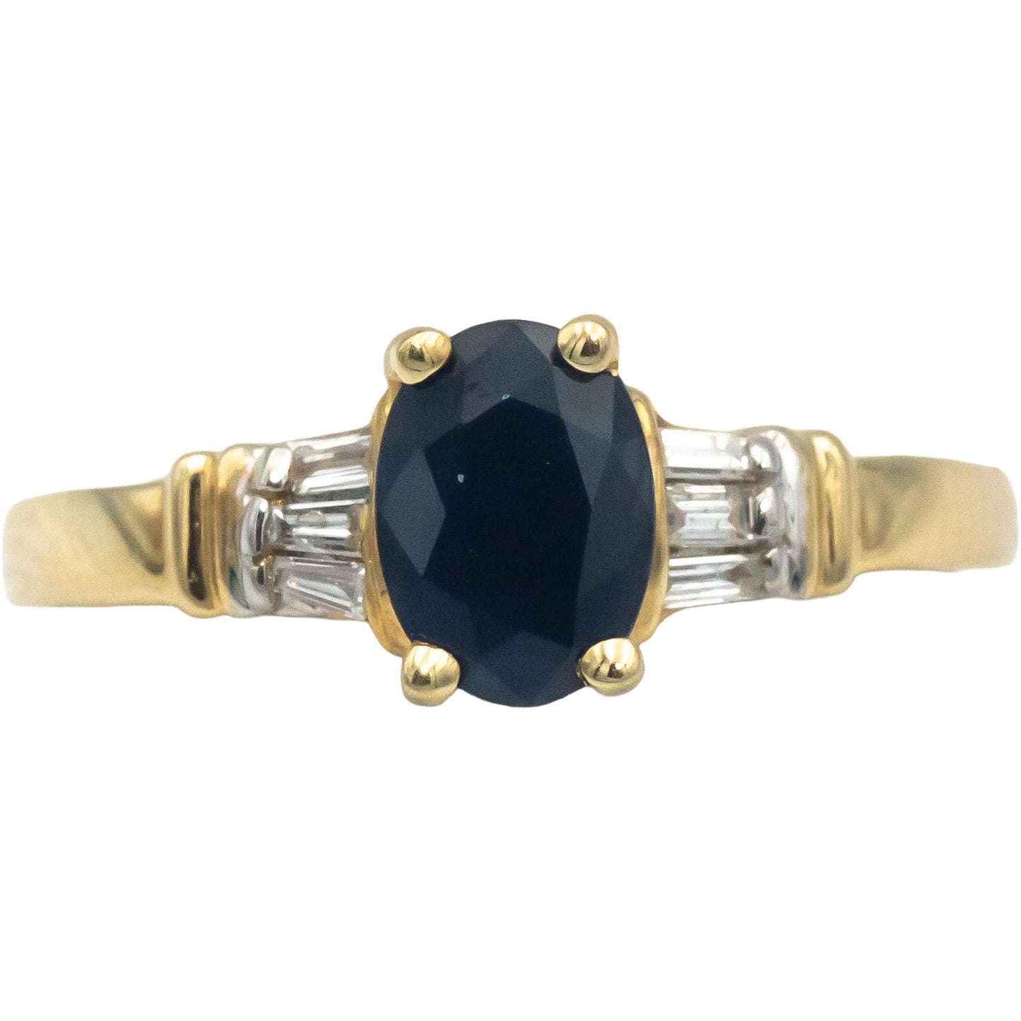 14k Yellow Gold 0.81CT Baguette Diamond and Oval Sapphire Ring Size 6.75