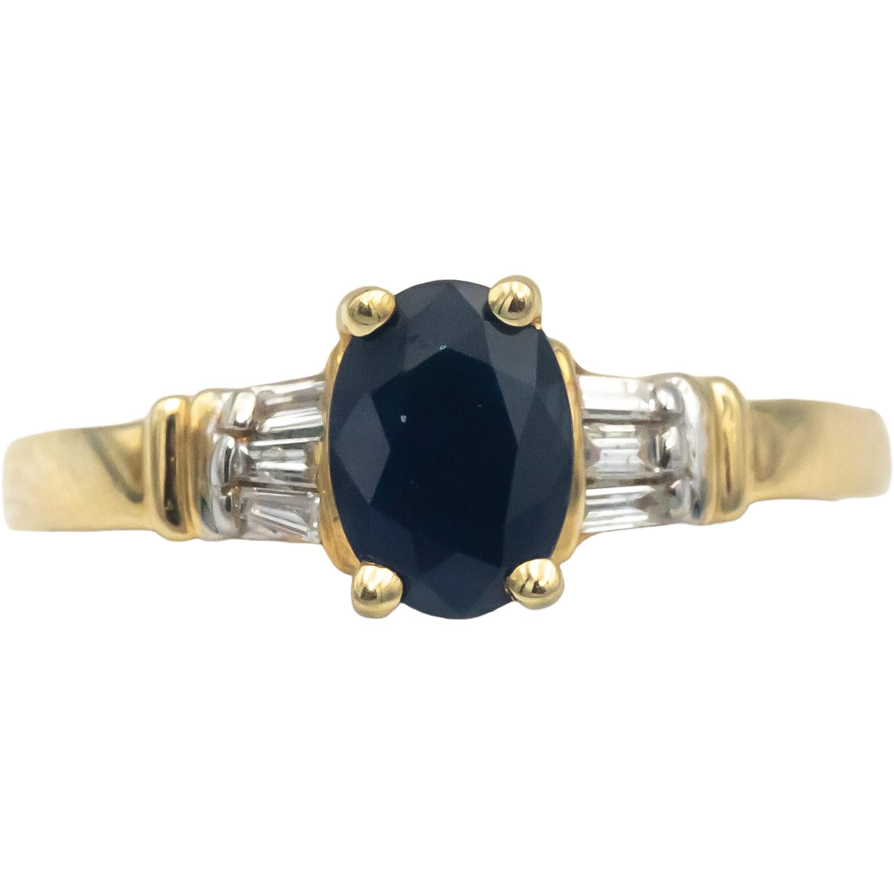 14k Yellow Gold 0.81CT Baguette Diamond and Oval Sapphire Ring Size 6.75