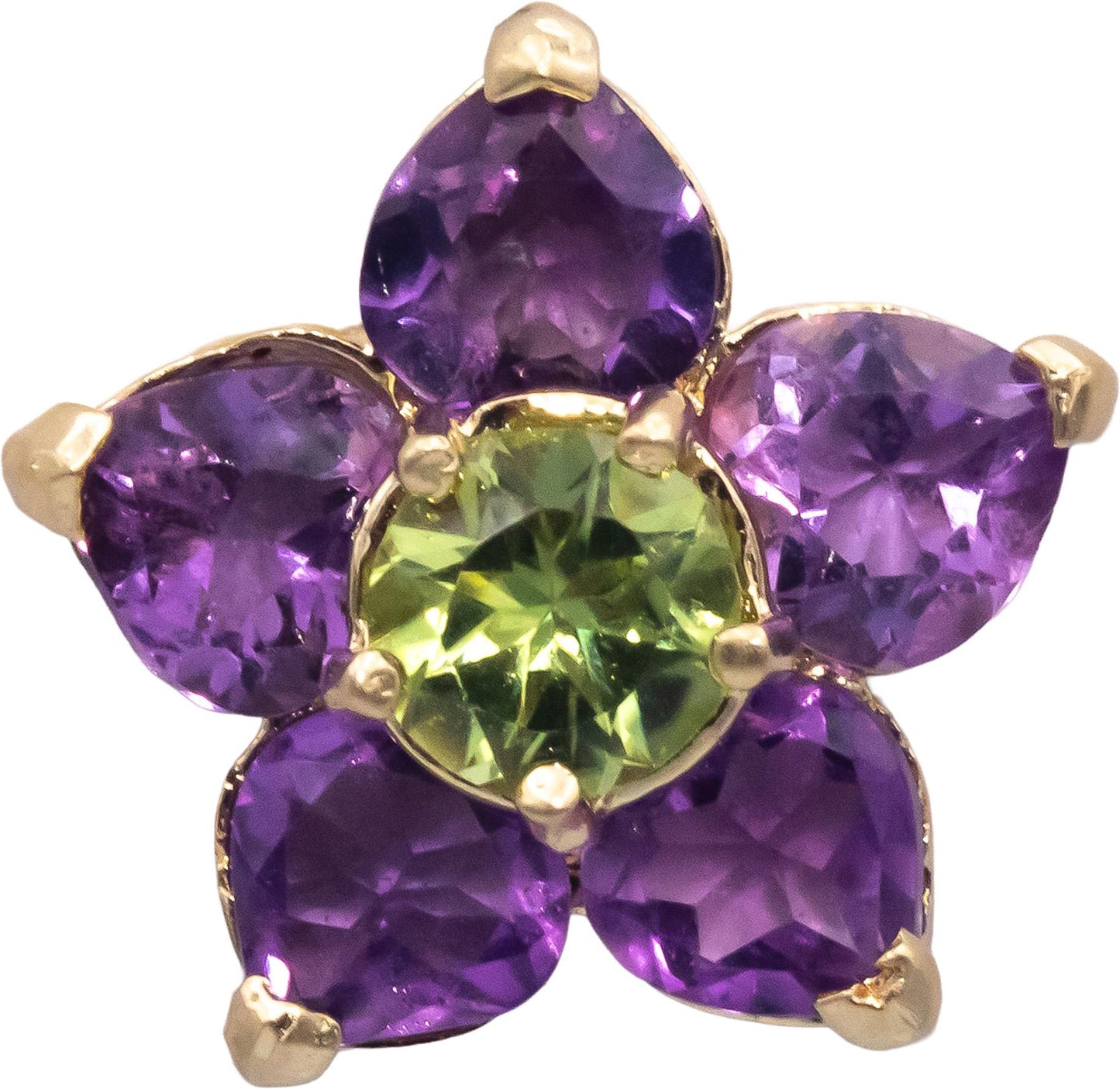 14k Yellow Gold 3.50CT Amethyst and Peridot Flower Stud Earrings