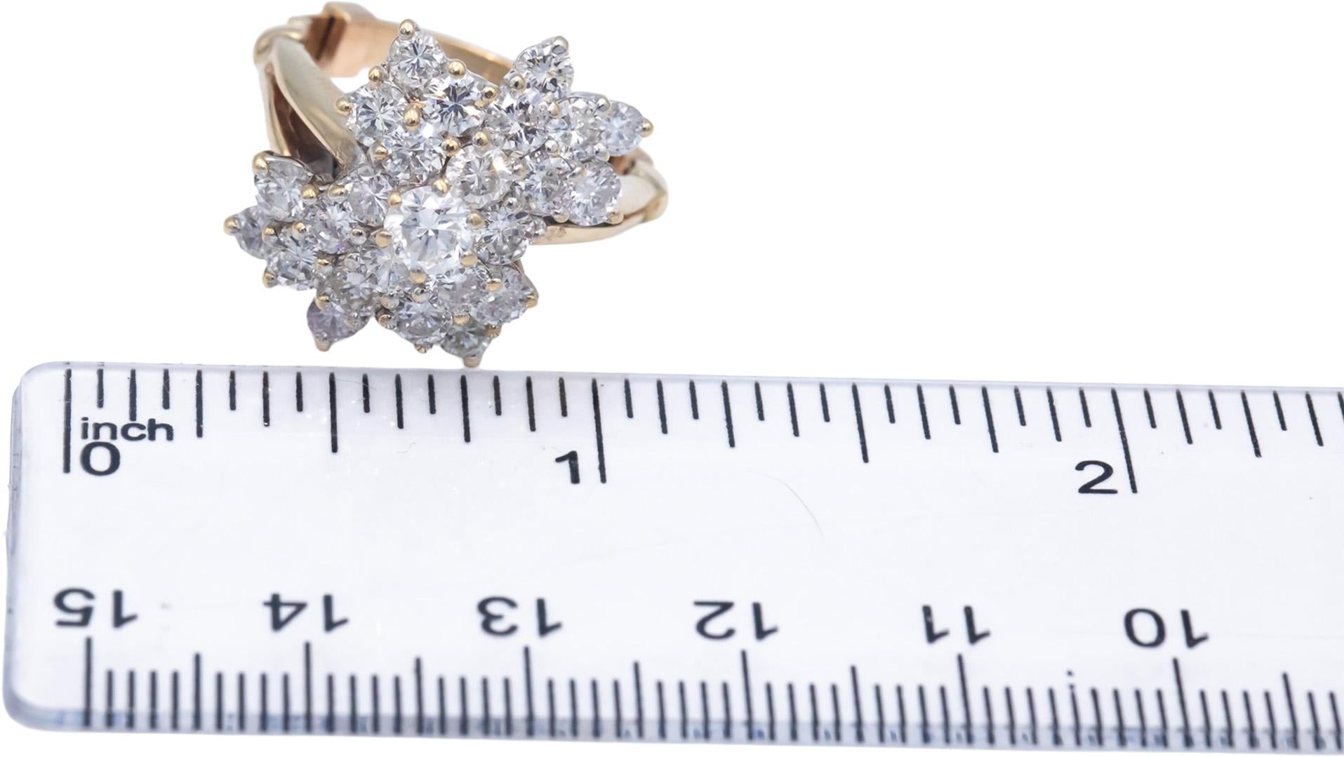 14k Yellow Gold 3.0CT Diamond Cluster Ring w/ Adjustable Shank Size 7