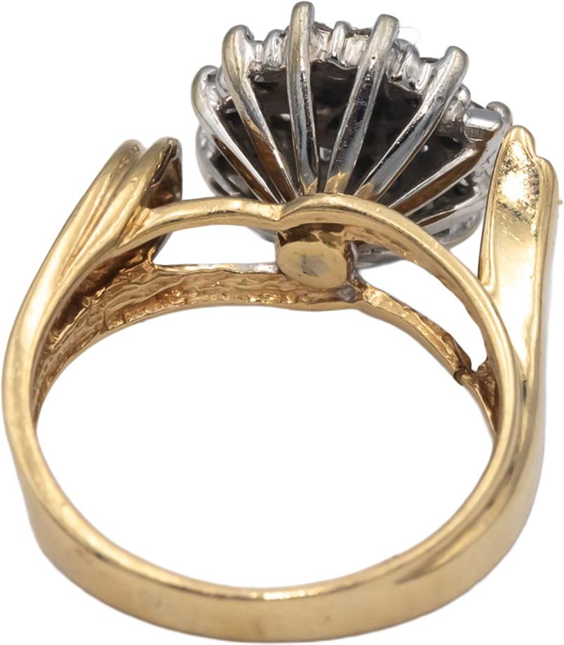 10k White and Yellow Gold Round Diamond Cluster Ring 1.0CT Size 7.25