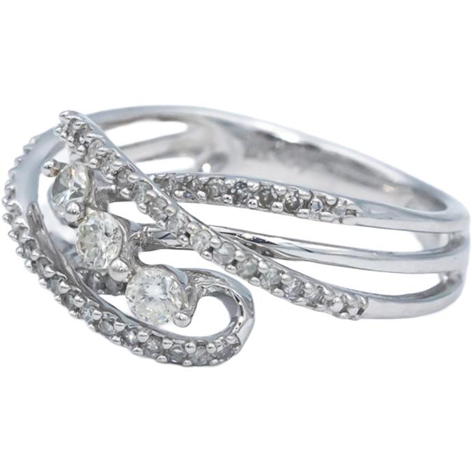 14k White Gold 0.50CT Round Cut Diamond Crossover Cocktail Ring Size 7