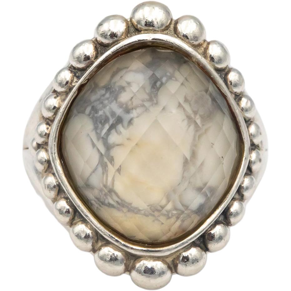 LAGOS Sterling Silver 17.0 x 16.0mm Quartz Caviar Glacier Ring Size 9
