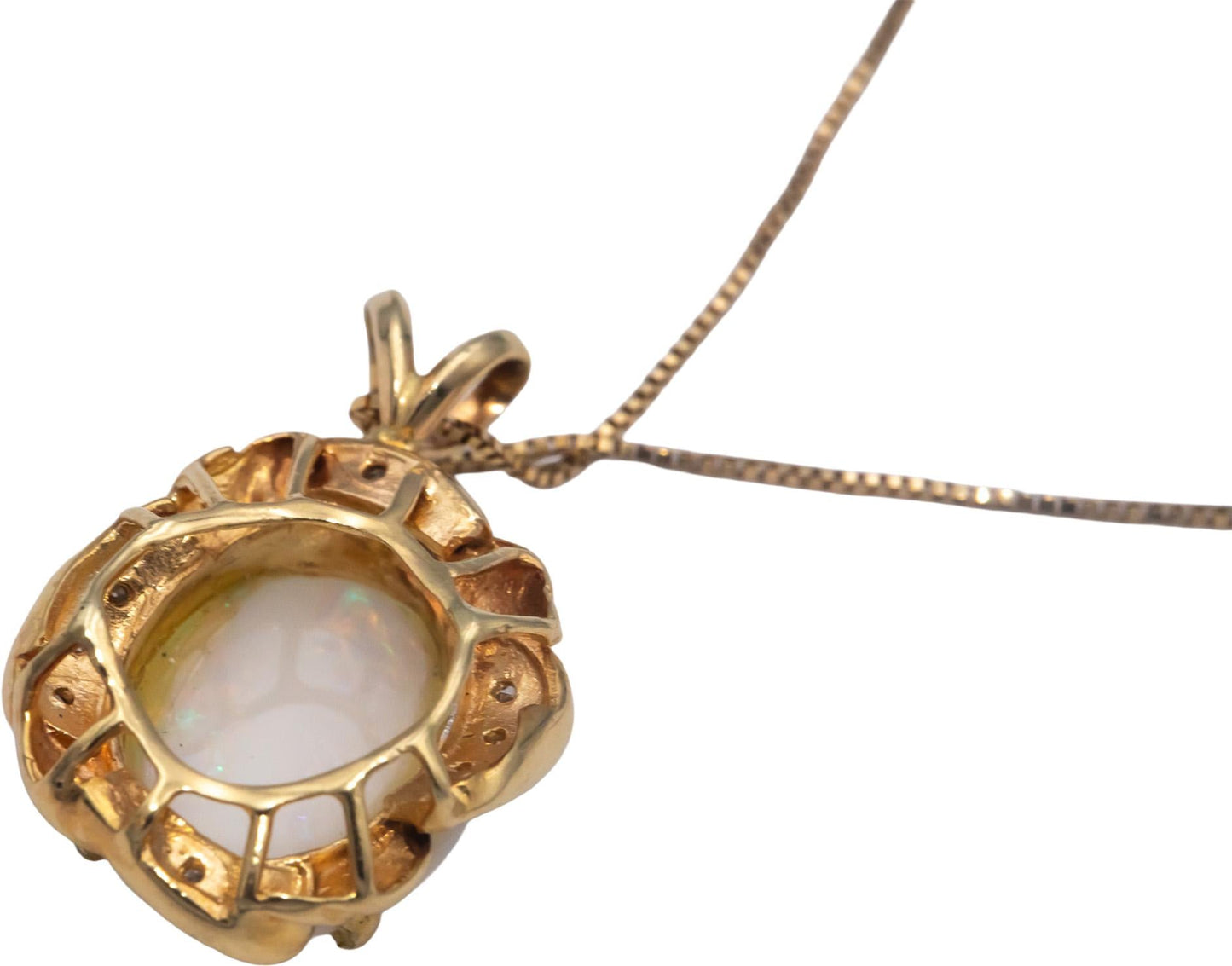 14k Yellow Gold 2.50CT Oval Cabochon Opal Pendant Necklace w/ Diamond Accents