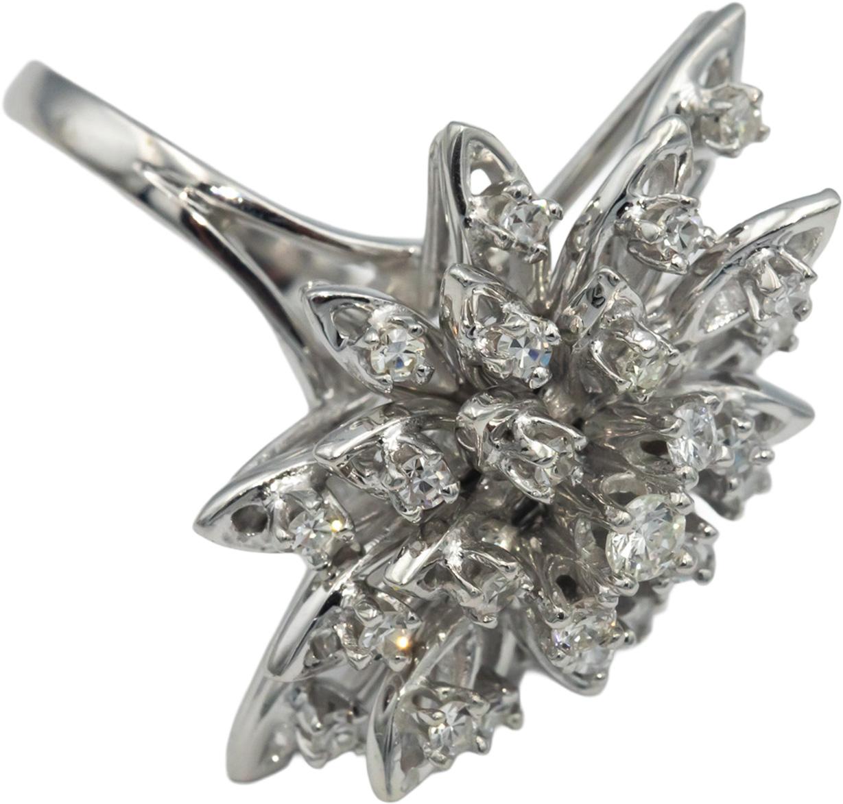Vintage Antique 14k White Gold 1.0CT VS Single Cut Diamond Cocktail Ring Size 9