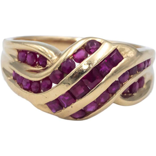 Ruby 14k Yellow Gold Channel Set Crossover Band Ring 1.0CT Size 8