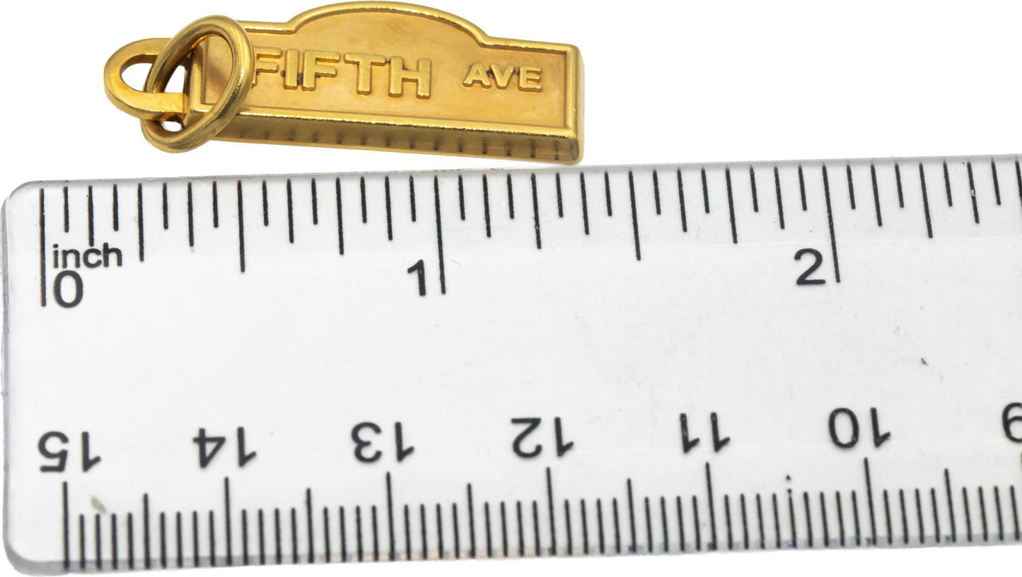 TIFFANY & CO. 18k Yellow Gold Jewelry "Fifth Ave" Sign Charm w/ Box & Pox