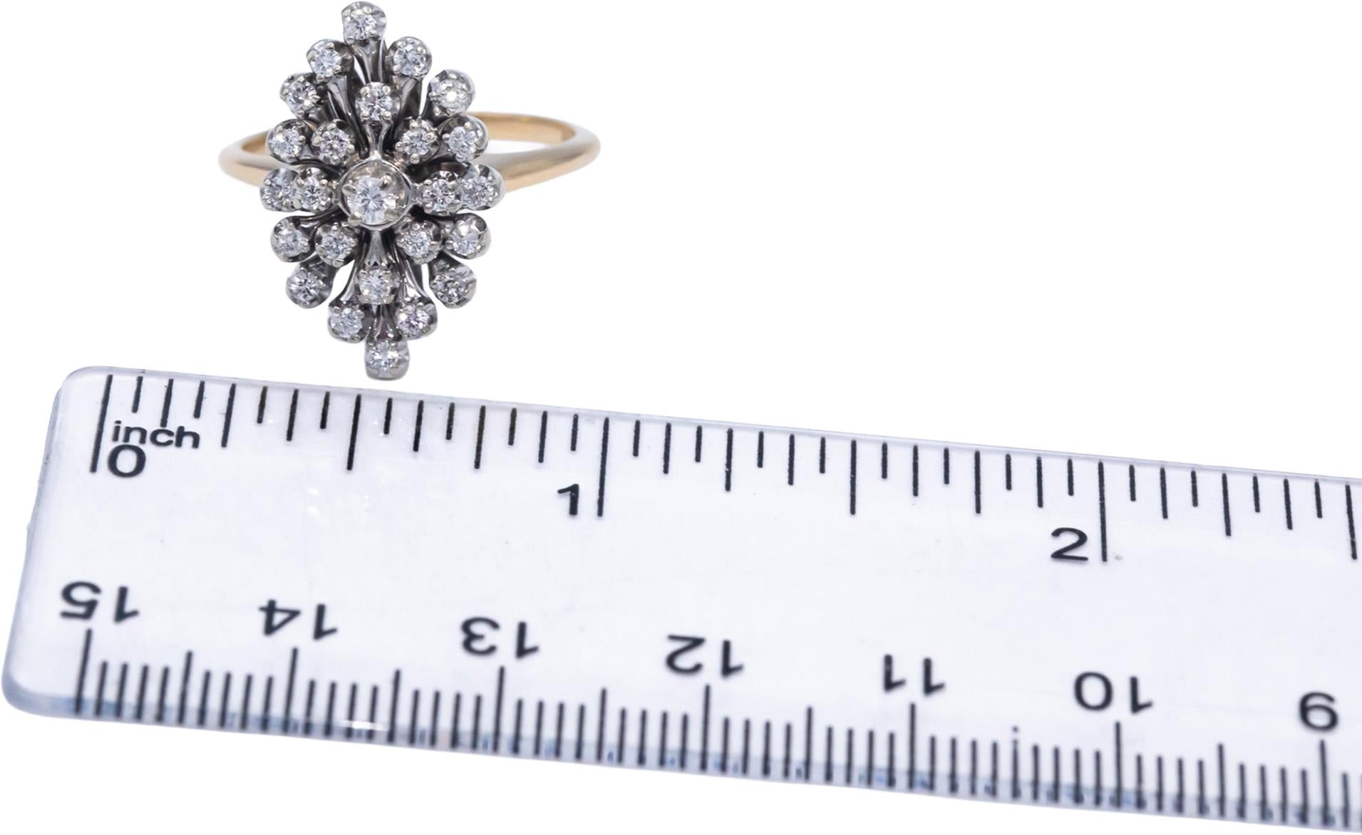 14k Yellow & White Gold VS Diamond Cluster Cocktail Ring 0.35CT Size 7