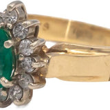 Emerald and Diamond 14k Yellow Gold Halo Cocktail Ring 0.65CT Size 6