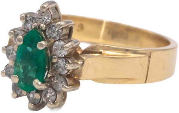 Emerald and Diamond 14k Yellow Gold Halo Cocktail Ring 0.65CT Size 6
