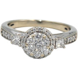 10k White Gold Princess & Round VS Diamond Cluster Ring 0.70CT Size 7.5