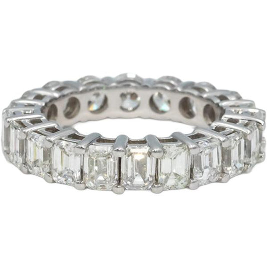 18k White Gold VS Round & Emerald Cut Diamond Eternity Ring 5.0CT Size 6.5