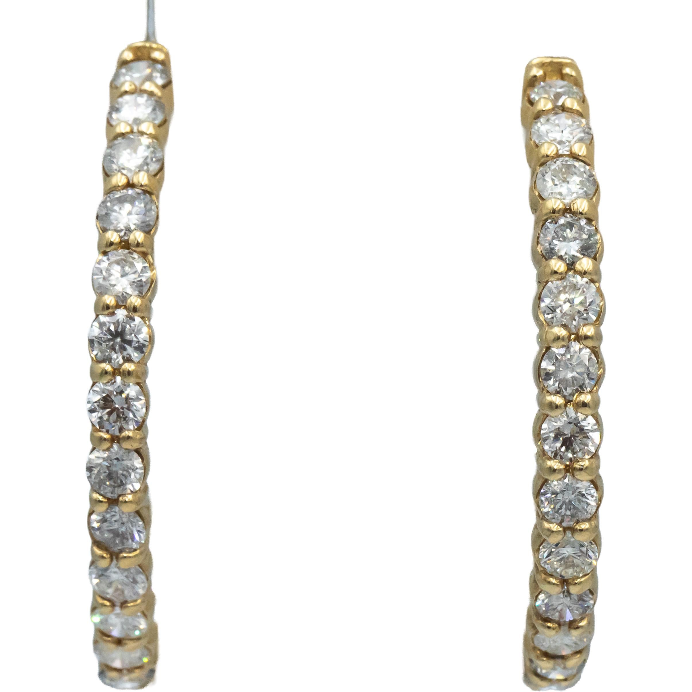 14k Yellow Gold Round Diamond Inside Out Circle Hoop Earrings 8.40CT