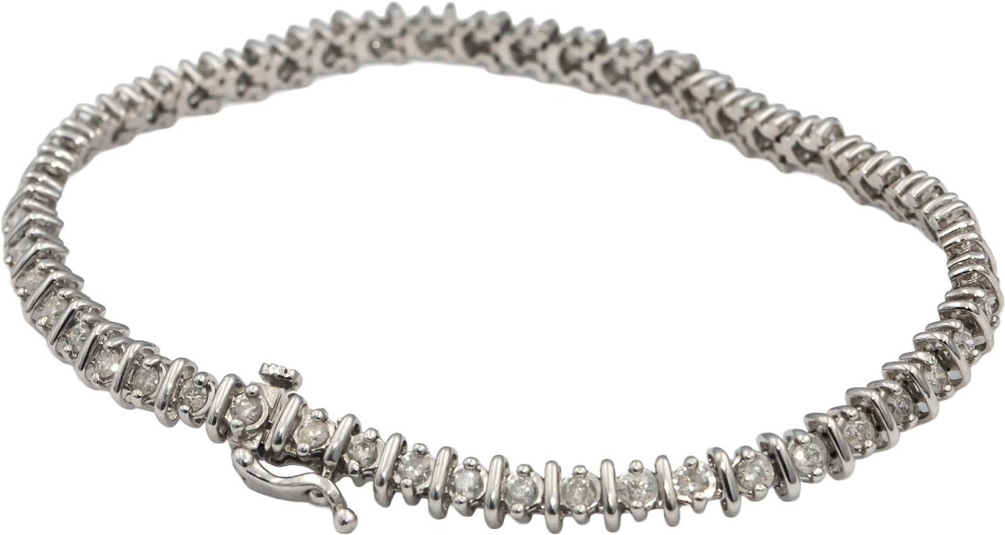 14k White Gold Round Diamond Fancy Tennis Bracelet 1.50CT