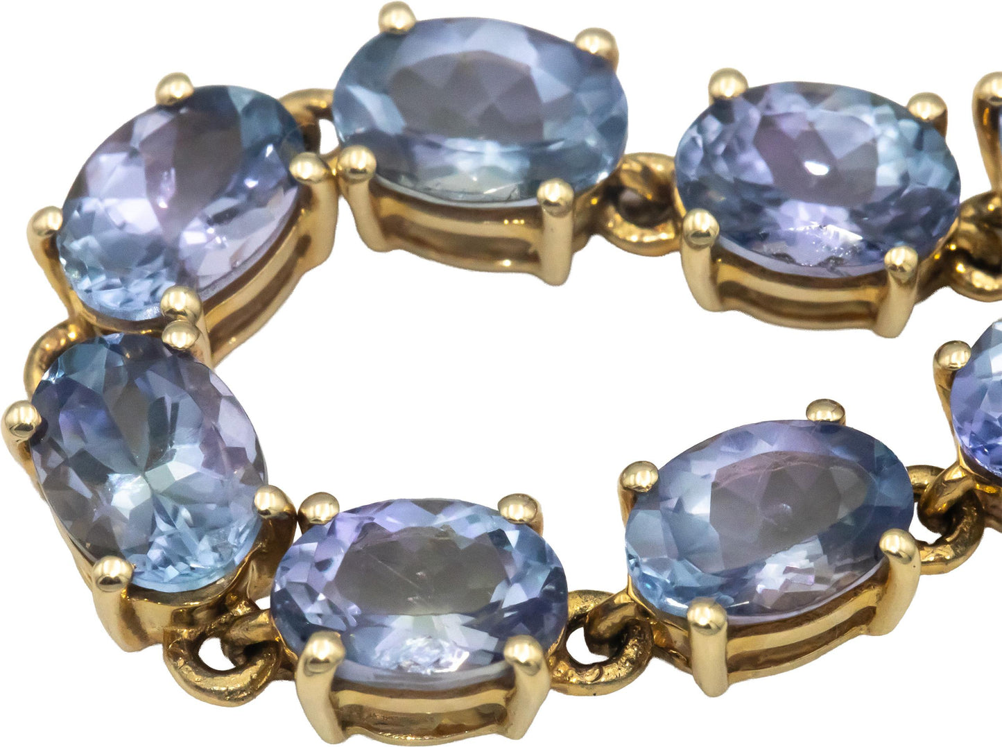 10k Yellow Gold Oval Cut Tanzanite Fancy Link Bracelet 15.0CTW