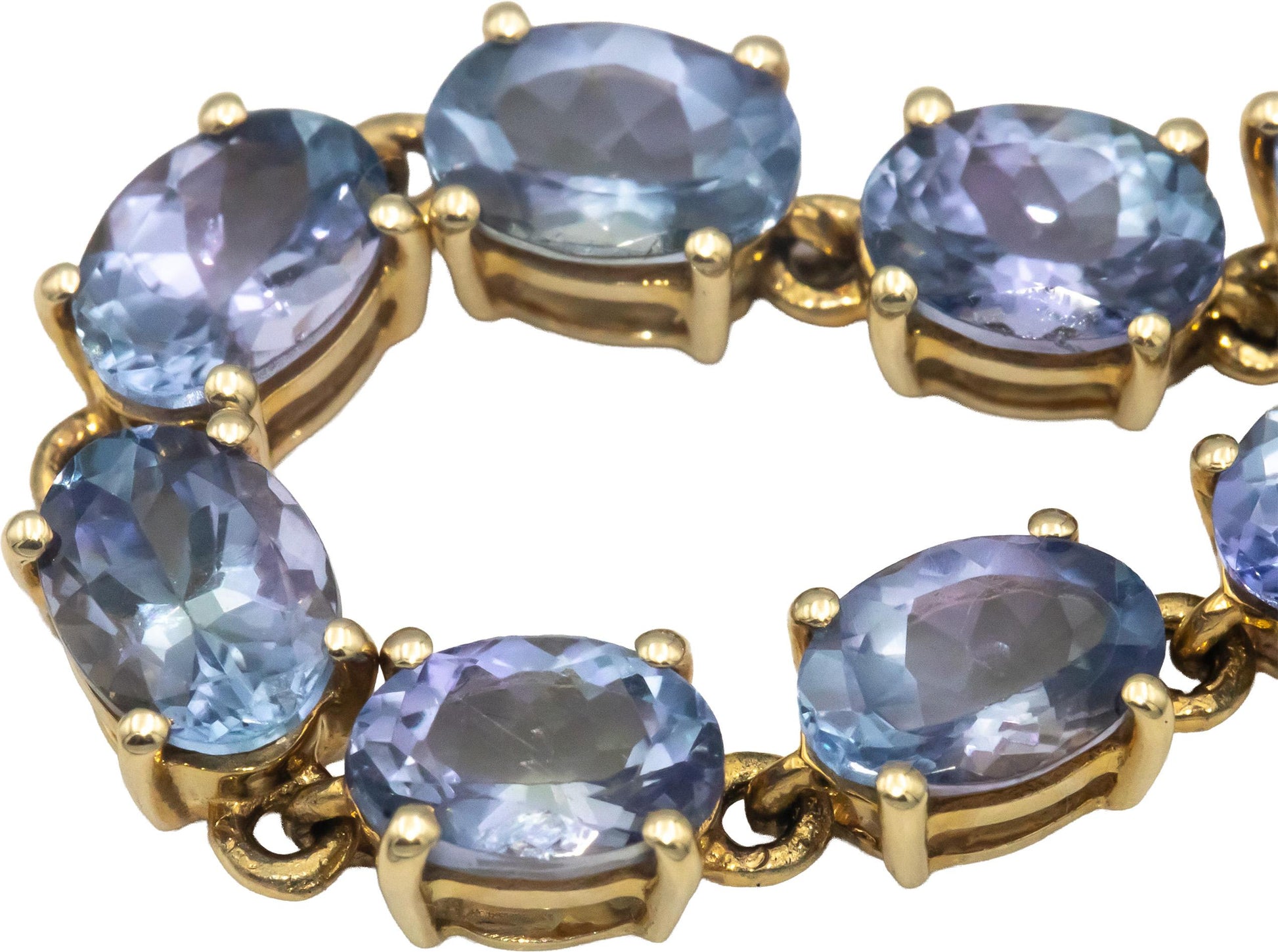 10k Yellow Gold Oval Cut Tanzanite Fancy Link Bracelet 15.0CTW