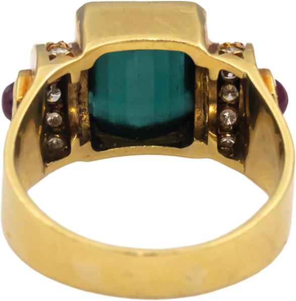 18k Yellow Gold VS Diamond Tourmaline Ruby Cocktail Ring 3.35CT Size 8.25