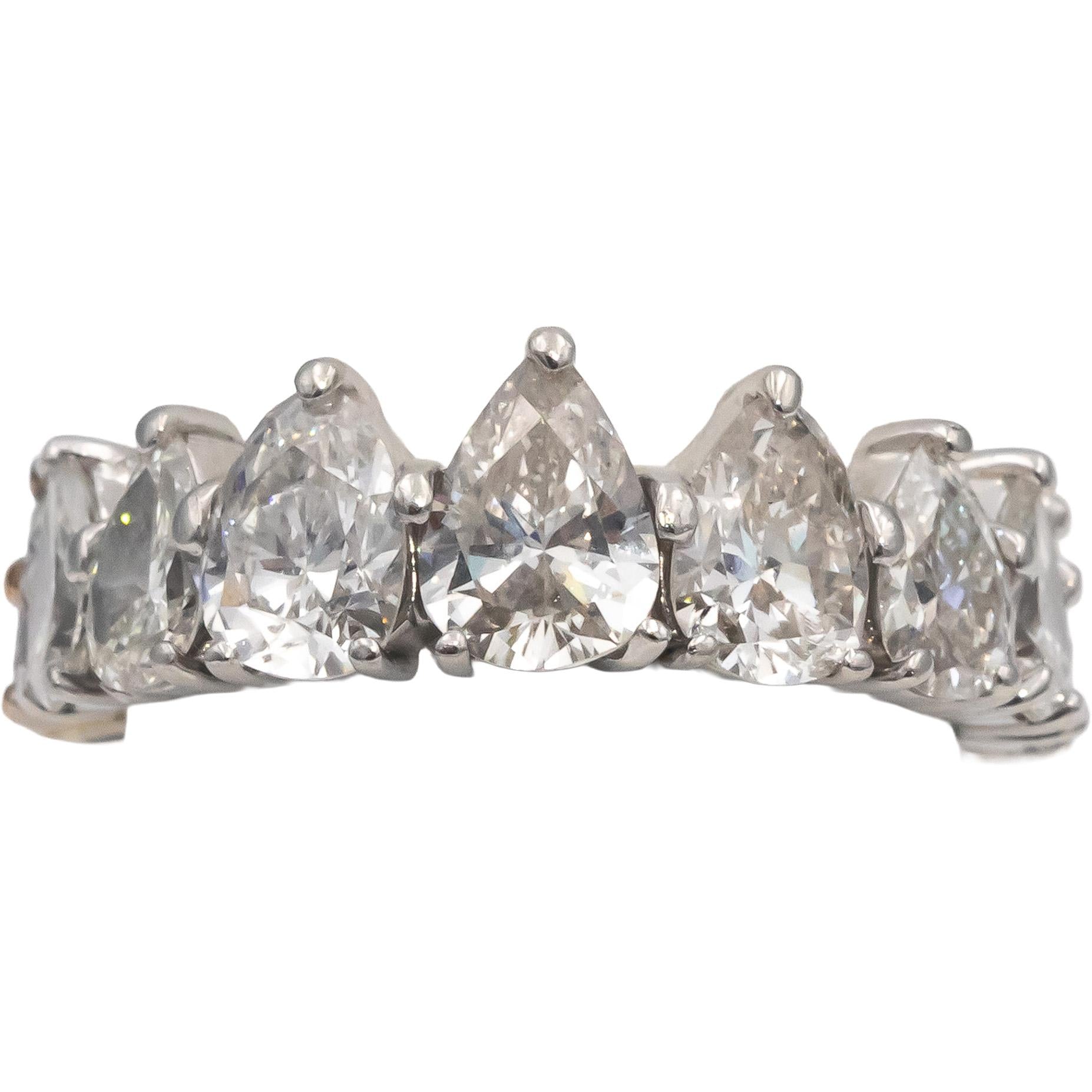 Platinum VS Pear Cut Diamond Graduated Eternity Band Ring 4.0CT Size 6