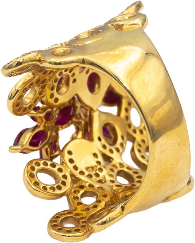 18k Yellow Gold VS Round Diamond Marquise Ruby Floral Cocktail Ring 1.65CT Sz. 7