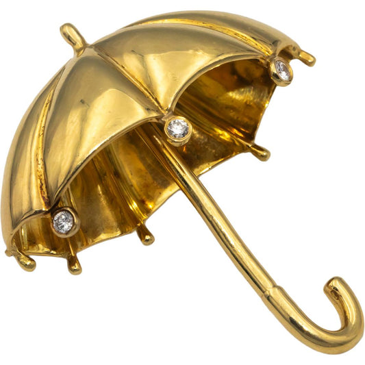 TIFFANY & CO. 18k Yellow Gold VS Round Diamond Umbrella Brooch w/ Box 0.10CT