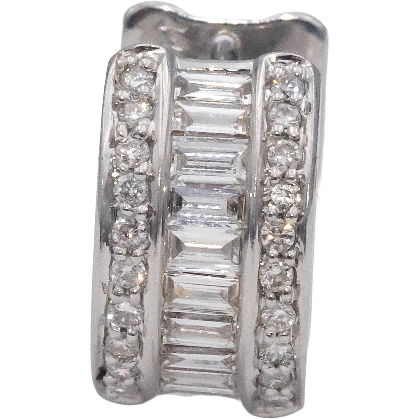 14k White Gold VS Round & Emerald Cut Diamond Hoop Huggie Earrings 1.0CT