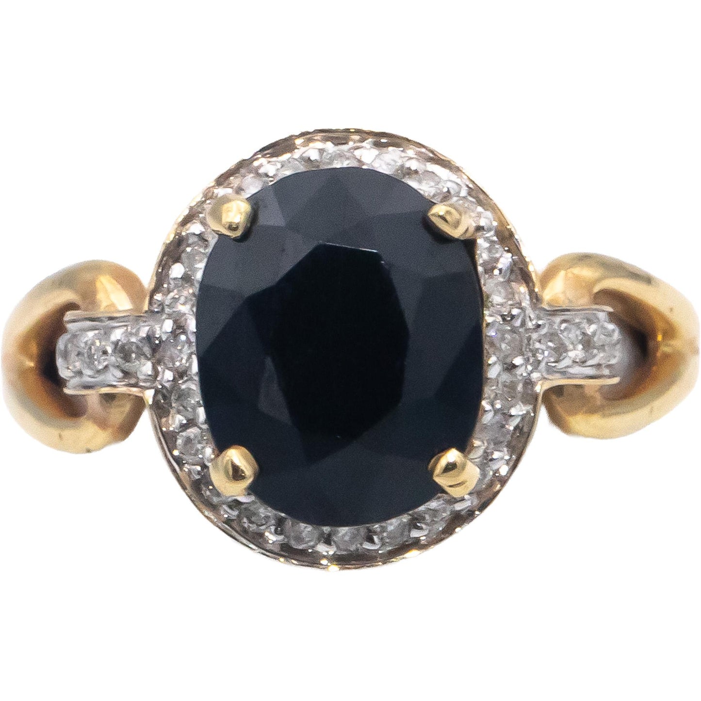 14k Yellow Gold Oval Sapphire & Round Diamond Halo Ring 4.20CT Size 6