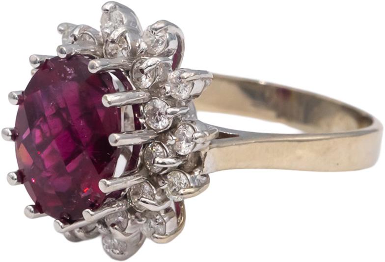 14k White Gold Oval Cut Pink Tourmaline Round Diamond Halo Ring 5.50CT Size 8