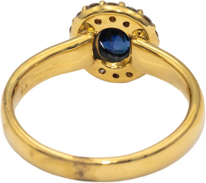 18k Yellow Gold Oval Sapphire and Round Diamond Halo Ring 0.97CT Size 6.25