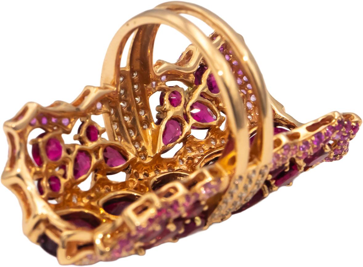 WENDY YUE 18k Rose Gold Diamond Rubellite & Pink Sapphire Cocktail Ring 14.75CT