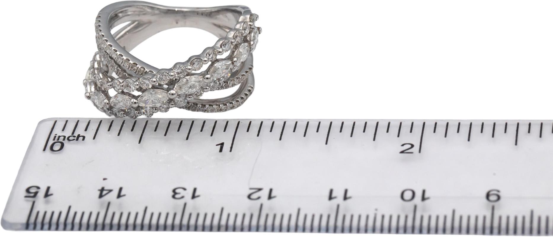 18k White Gold Marquise & Round Diamond Crossover Band Ring 1.75CT Size 8