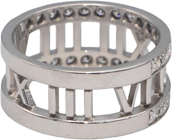 TIFFANY & CO. 18k White Gold Round Diamond Atlas Collection Ring 0.60CT Size 6