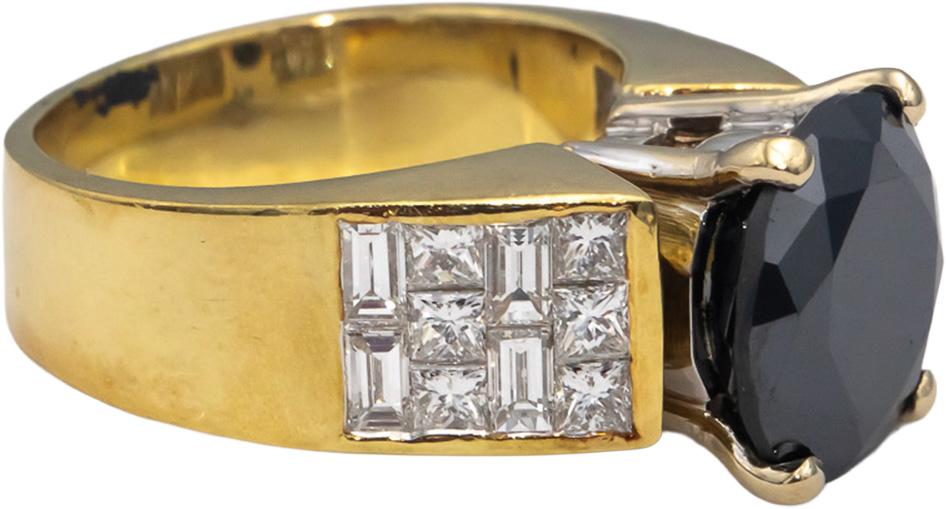 18k Yellow Gold Black and White Diamond Cocktail Ring 8.0CTW Size 7.75