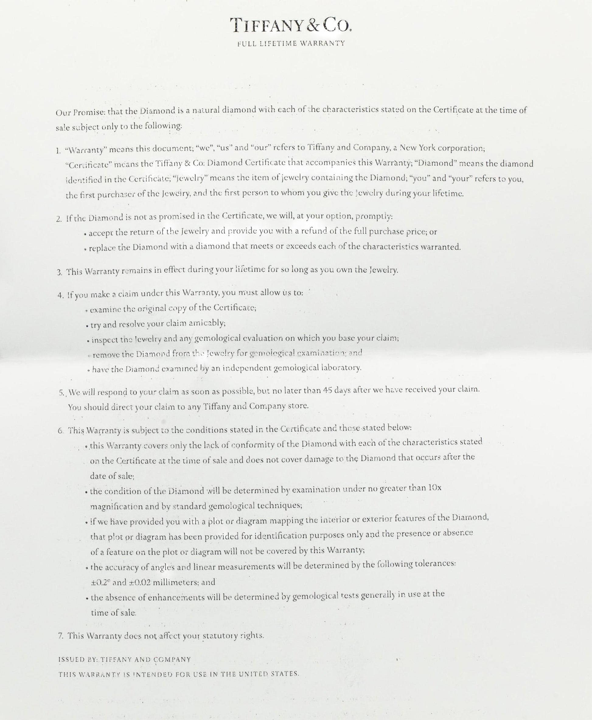 TIFFANY & CO. Platinum Diamond Engagement Ring 1.24CT w/ 1.08CT Center Size 6