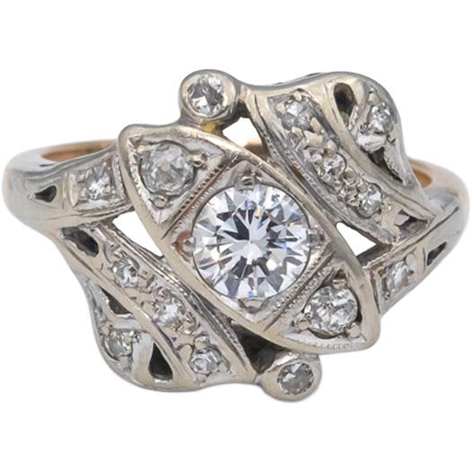 14k Yellow & White Gold Round Diamond Cocktail Ring 0.50CT w/ 0.40CT Center