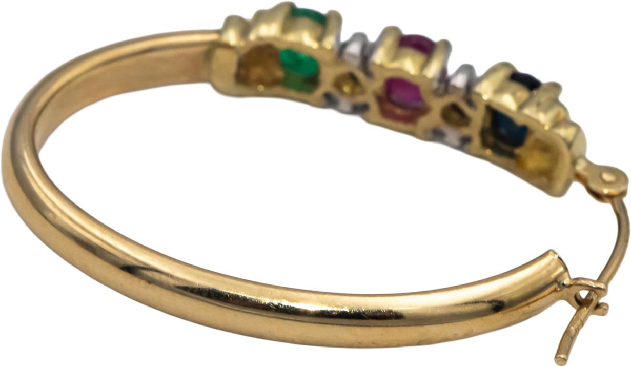 10k Yellow Gold Diamond Ruby Emerald Sapphire Oval Hoop Earrings 1.54CTW