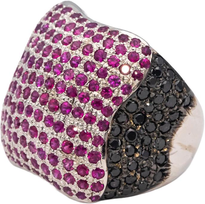 18k White Gold Black Diamond & Ruby Cluster Dome Ring 2.80CTW Size 8.75