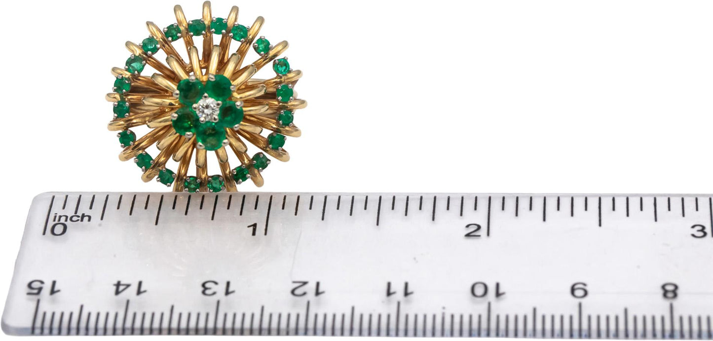 14k Yellow Gold Round Diamond & Emerald Cocktail Ring 0.93CT Size 7