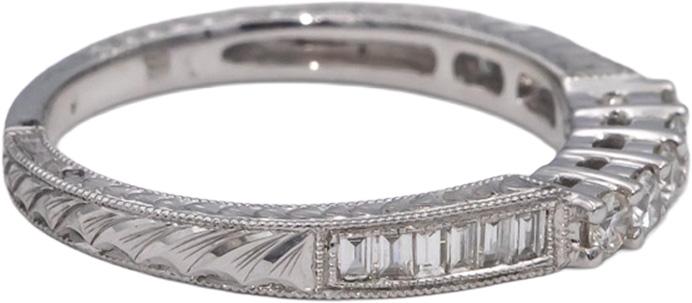 18k White Gold VS Round & Baguette Cut Diamond Band Ring 0.50CT Size 6.75