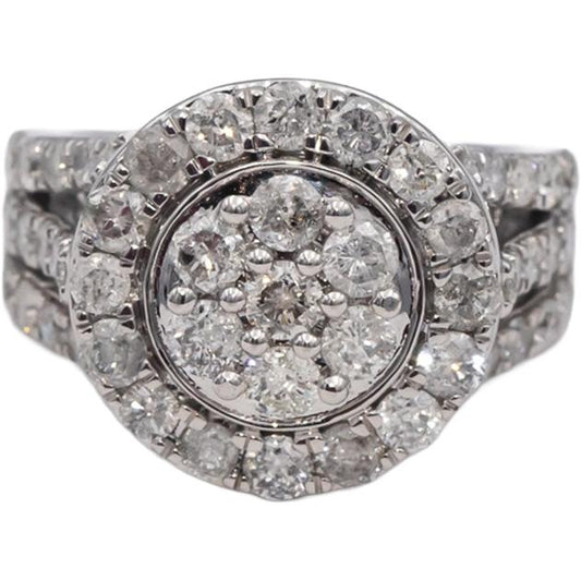 10k White Gold Round Diamond Cluster Cocktail Ring 3.0CT Size 7