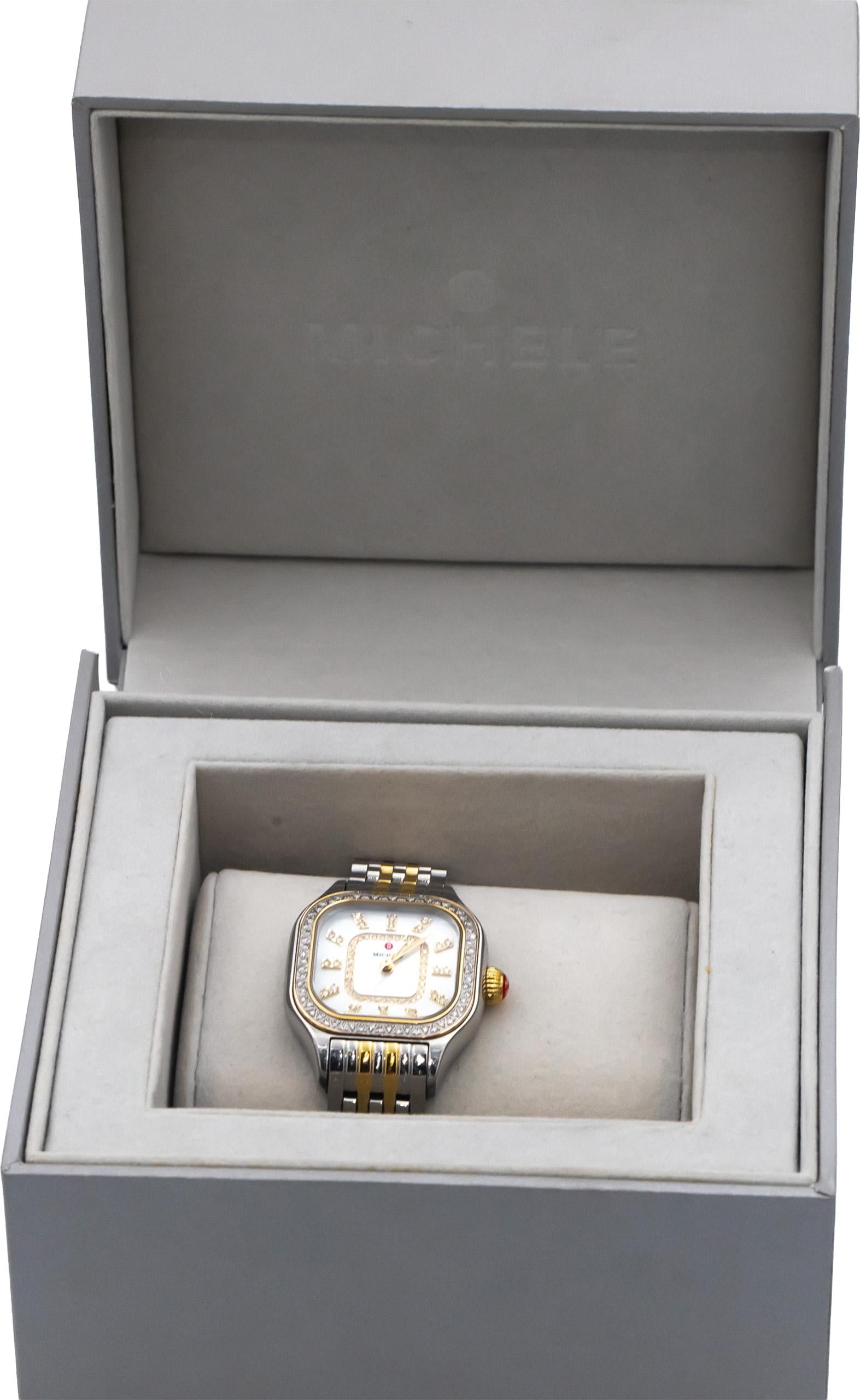 MICHELE Meggie Two-Tone 18k Gold Plate Diamond MOP Dial Quartz Ladies Watch