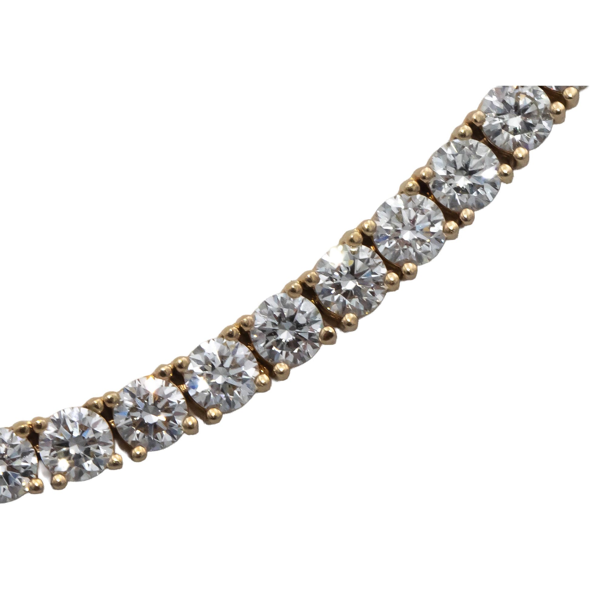 14k Yellow Gold VS Round Diamond Tennis Necklace 11.39CT